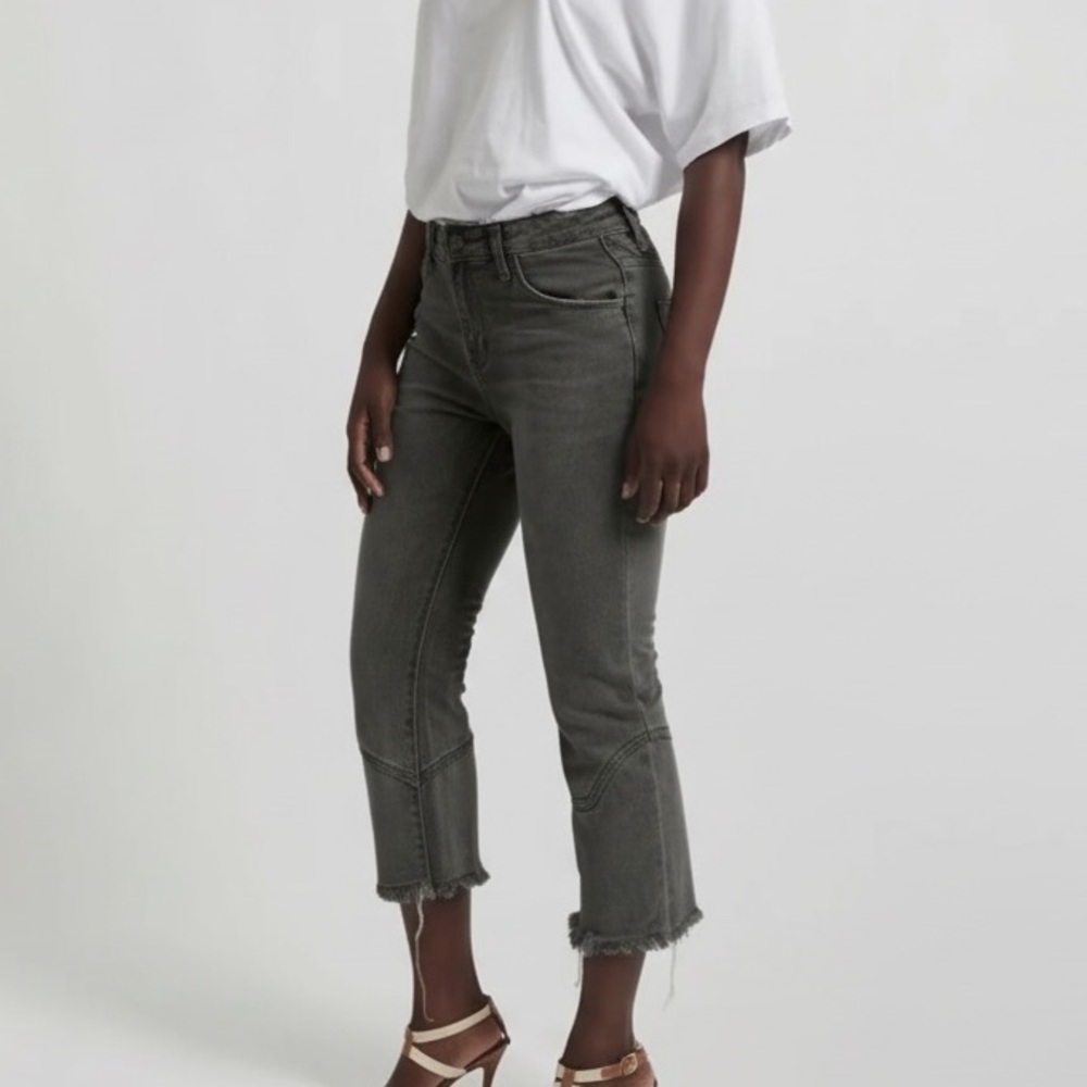 One Teaspoon Kicks Black Oak  Cropped Flare Frayed Hem Rigid Denim Jeans Revolve